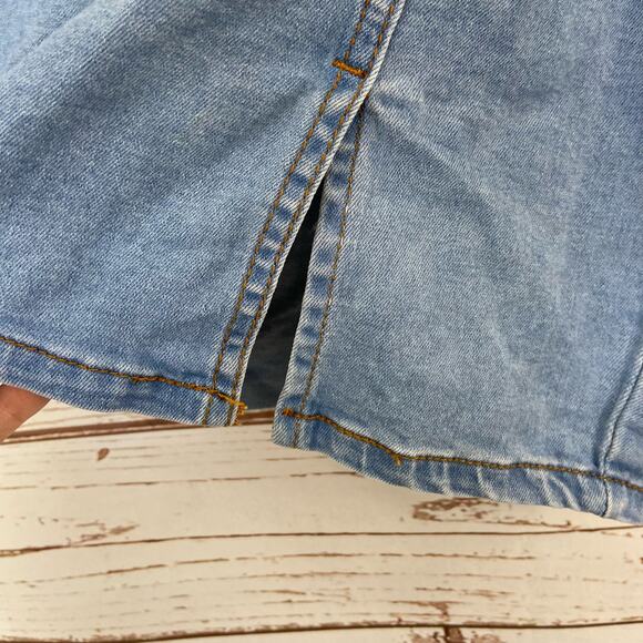 Windsor M Light Blue High Rise Double Buckle Slit Mini Denim Skirt - Picture 6 of 11